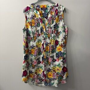 Roaman's Multicolor Floral VNeck Pintuck Button Down Cotton Blouse 16W